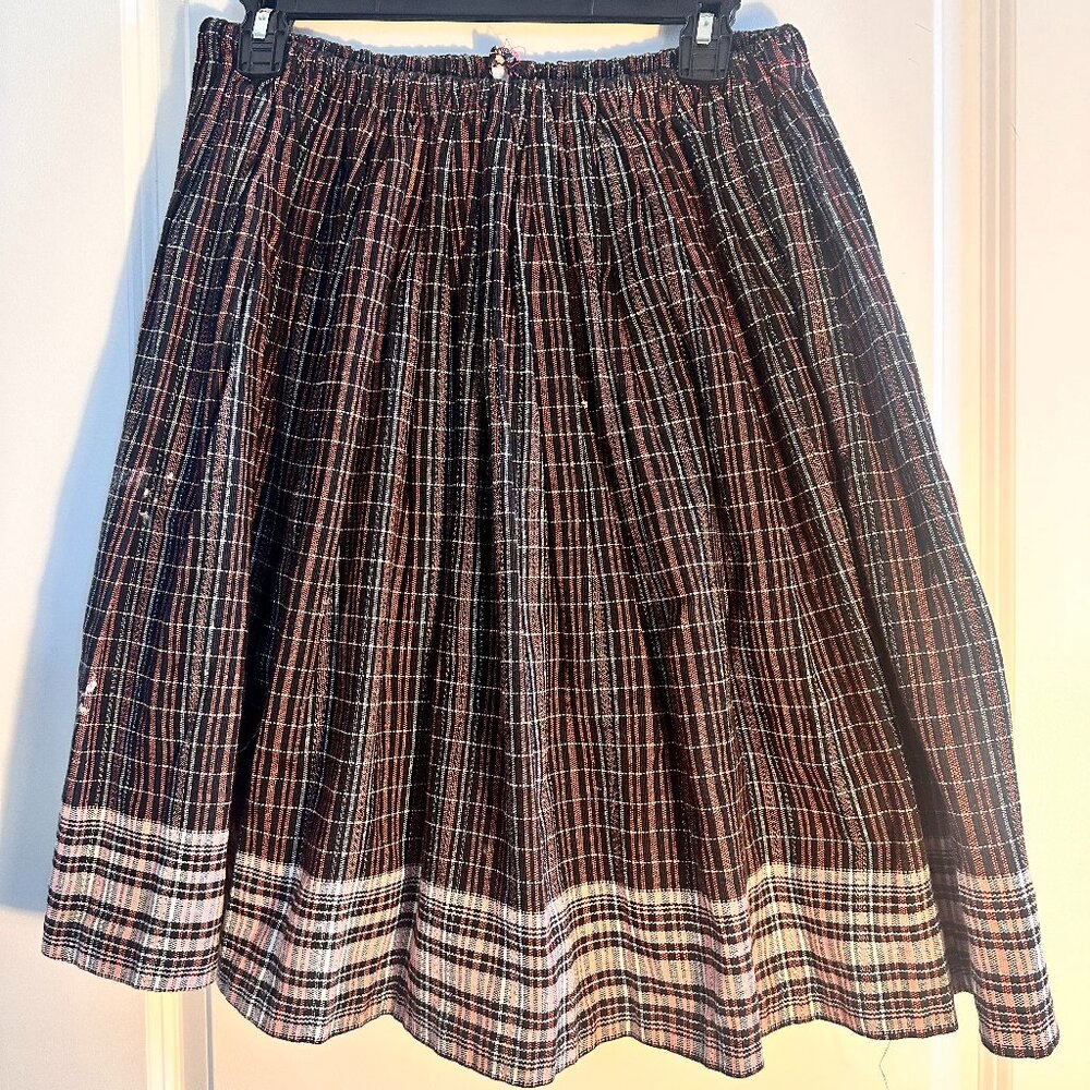 Unique Vintage Black & Burgundy Plaid Gellar Swing Skirt